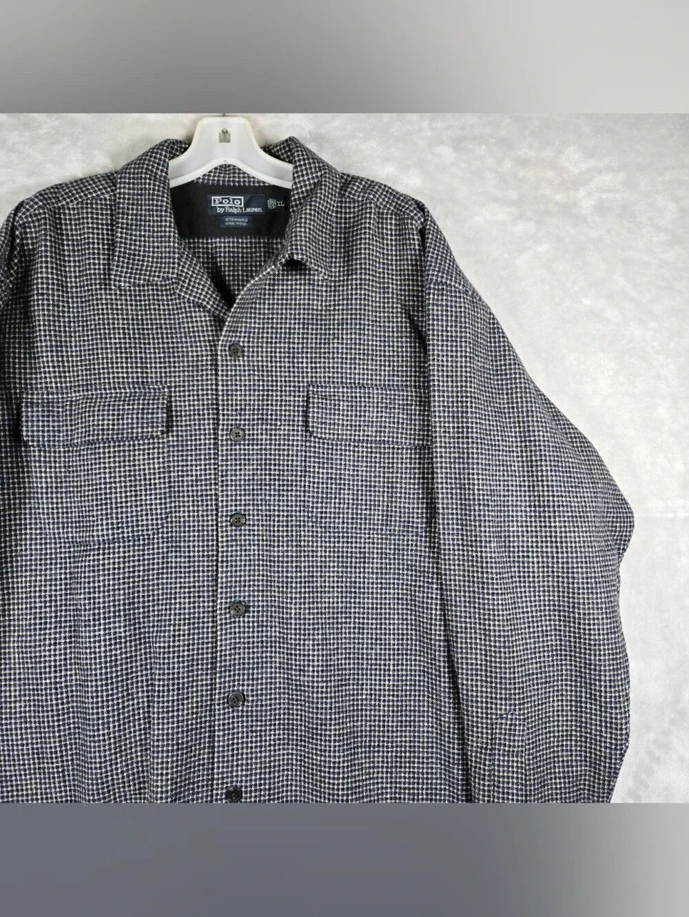 Polo Ralph Lauren Steward Loop Collar Wool Flannel Shacket Mens XL Blue Checker